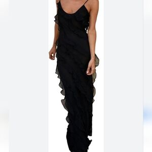 Widow Mesh Ruffle Maxi Dress